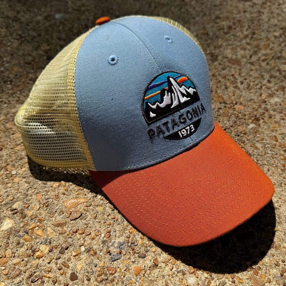 Patagonia Light Blue and Rust Trucker Hat